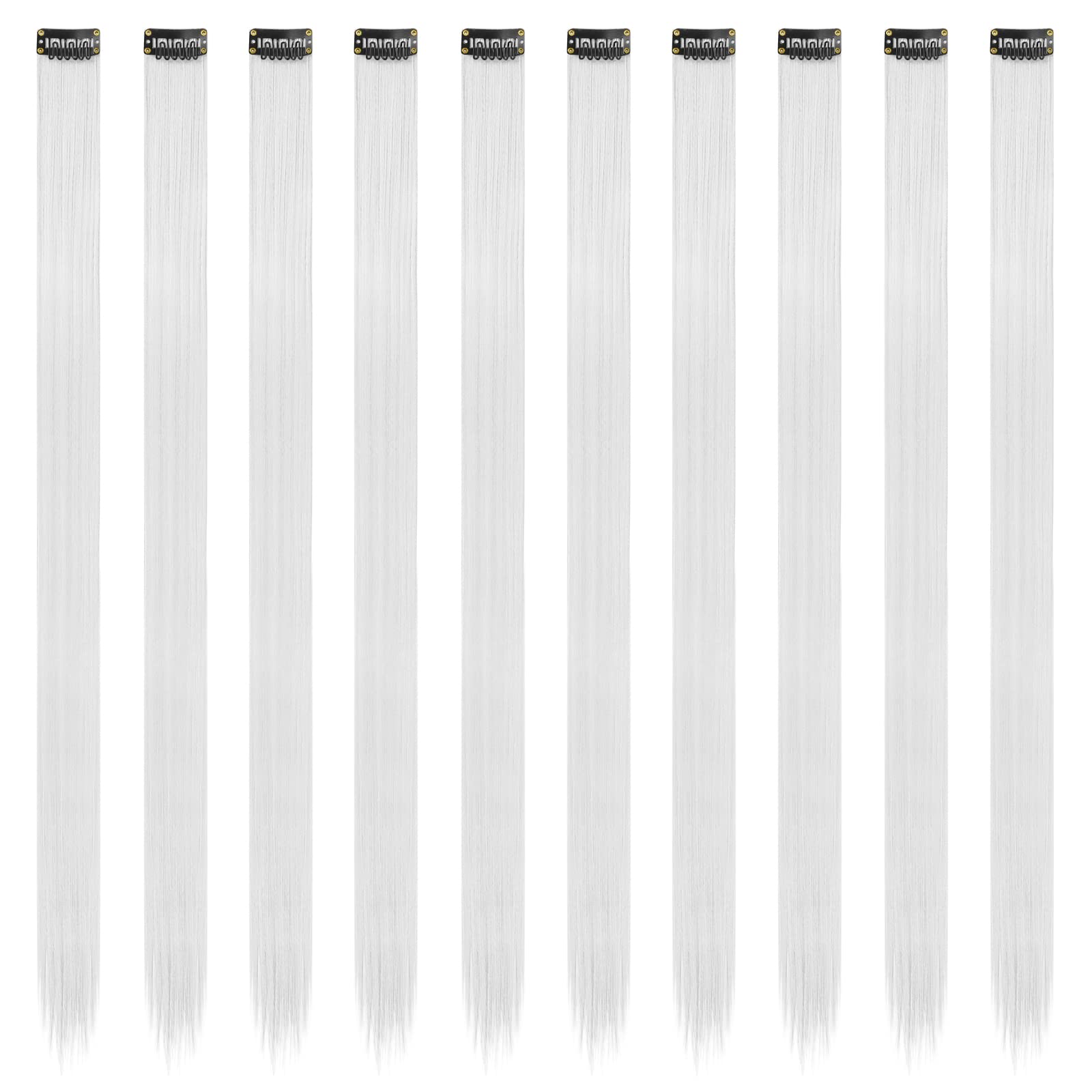 Feshfen Colored Hair Extensions, Silver Clip In Hair Extension 10 Pcs Highlight Colorful Hair Piece Straight Synthetic Clip In H