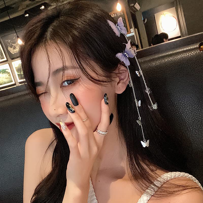 Bartosi Butterfly Hair Pins Purple Butterfly Hair Barrettes Tassel Hair Clips Cute Hanging Butterfly Hairpin Bobby Pins Hair Sty