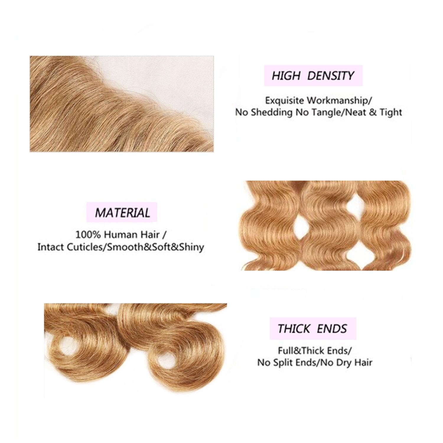 13X4 Frontal Human Hair Blonde Frontal 16 Inch Transparent Lace Ear To Ear Lace Frontal #27 Blonde Body Wave Brazilian Remy Huma