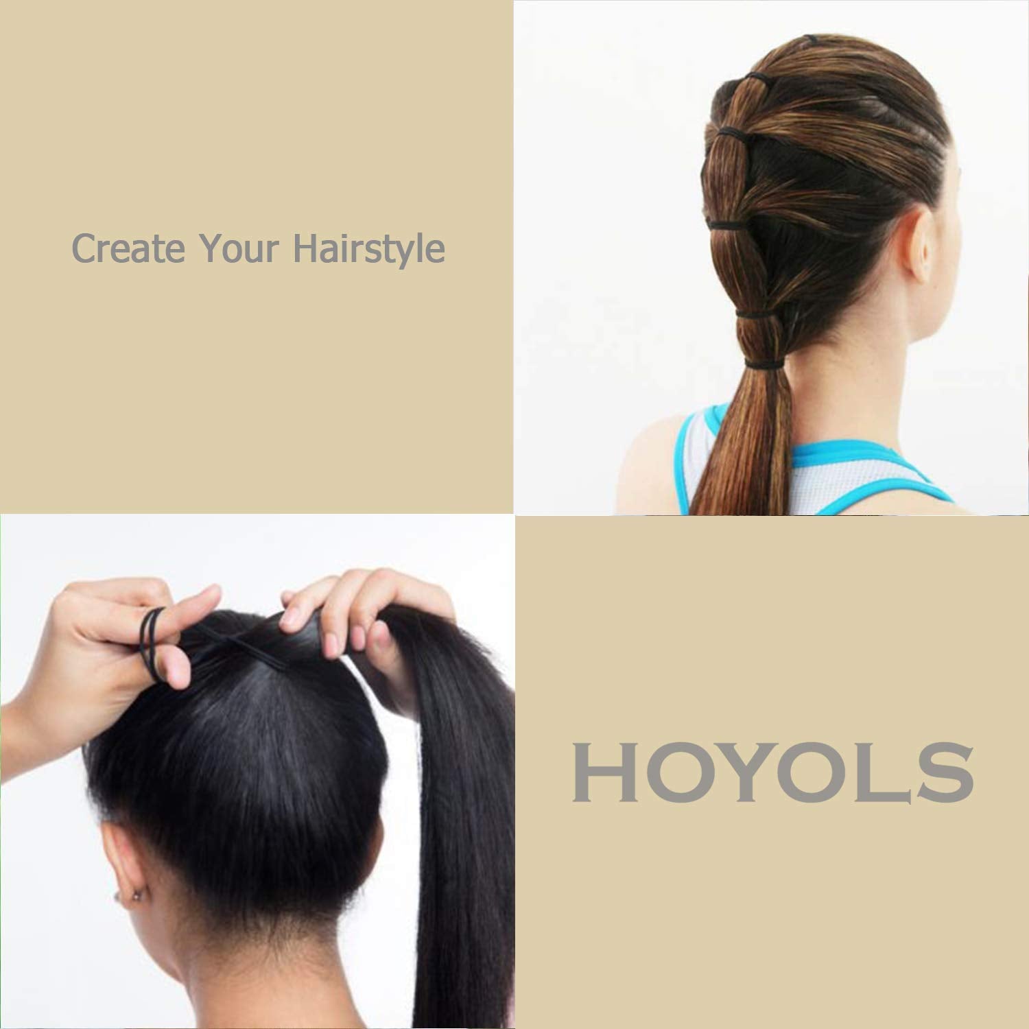 HOYOLS Seamless Hair Ties, Cotton Cloth Fabric Black Hair Bands, Soft Large Ponytail Holder for women Hair Black Scrunchies Head