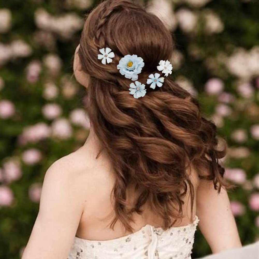 Ahoney 12 Pieces Bohemian Flowers Hair Clips For Women Girls, Hawaiian Artificial Multiple Flower Chiffon Flower Hair Pin Hair A