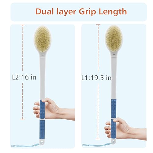 Shower Brush With Soft And Stiff Bristles,20.5'' Extra Long Handle Dual-Sided Back Scrubber Bath Brush Body Exfoliator For Wet O
