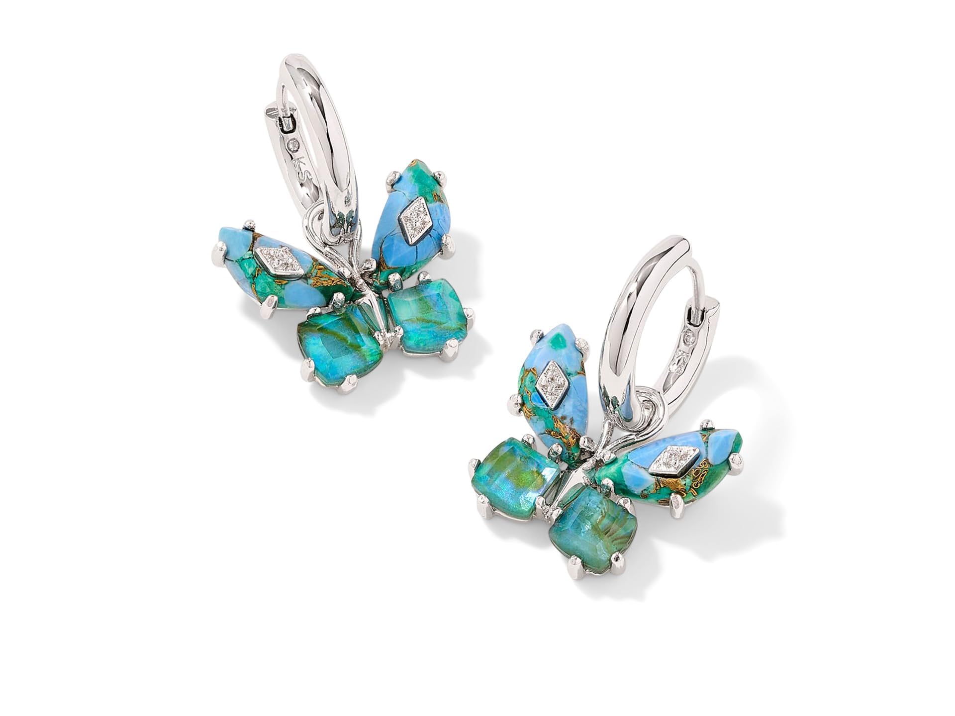 Kendra Scott Womens Bianca Butterfly Huggie Earrings Silver Bright Aqua Mix One Size One Size