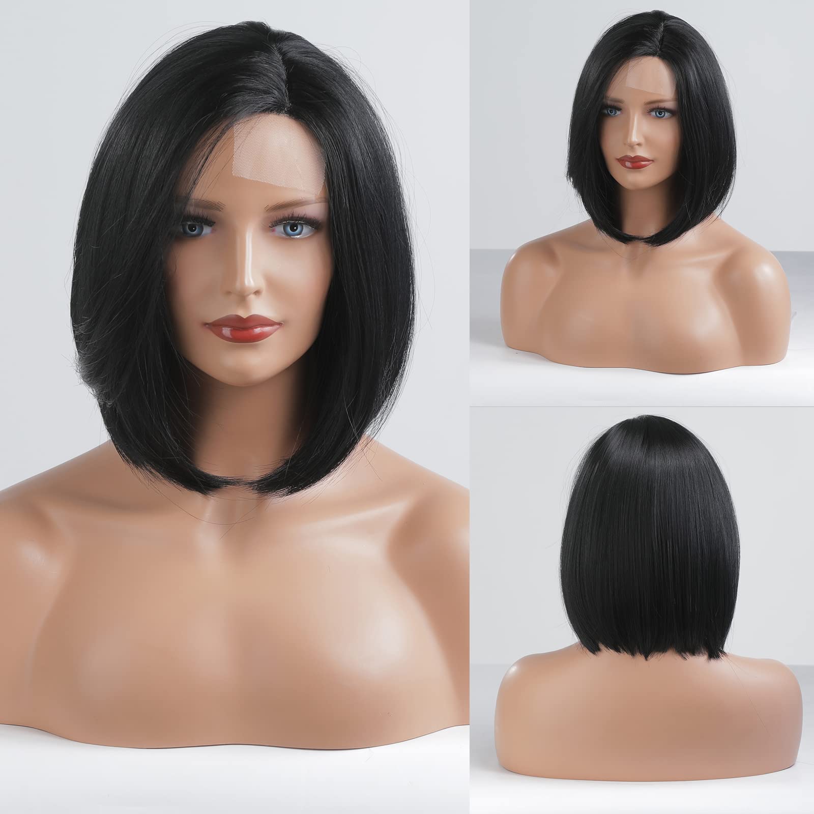 HAIRCUBE Black Bob Wig Straight Hair Wigs for Women Side Parting Shoulder Length Wig Short Hair Natural Looking Heat Resistant F