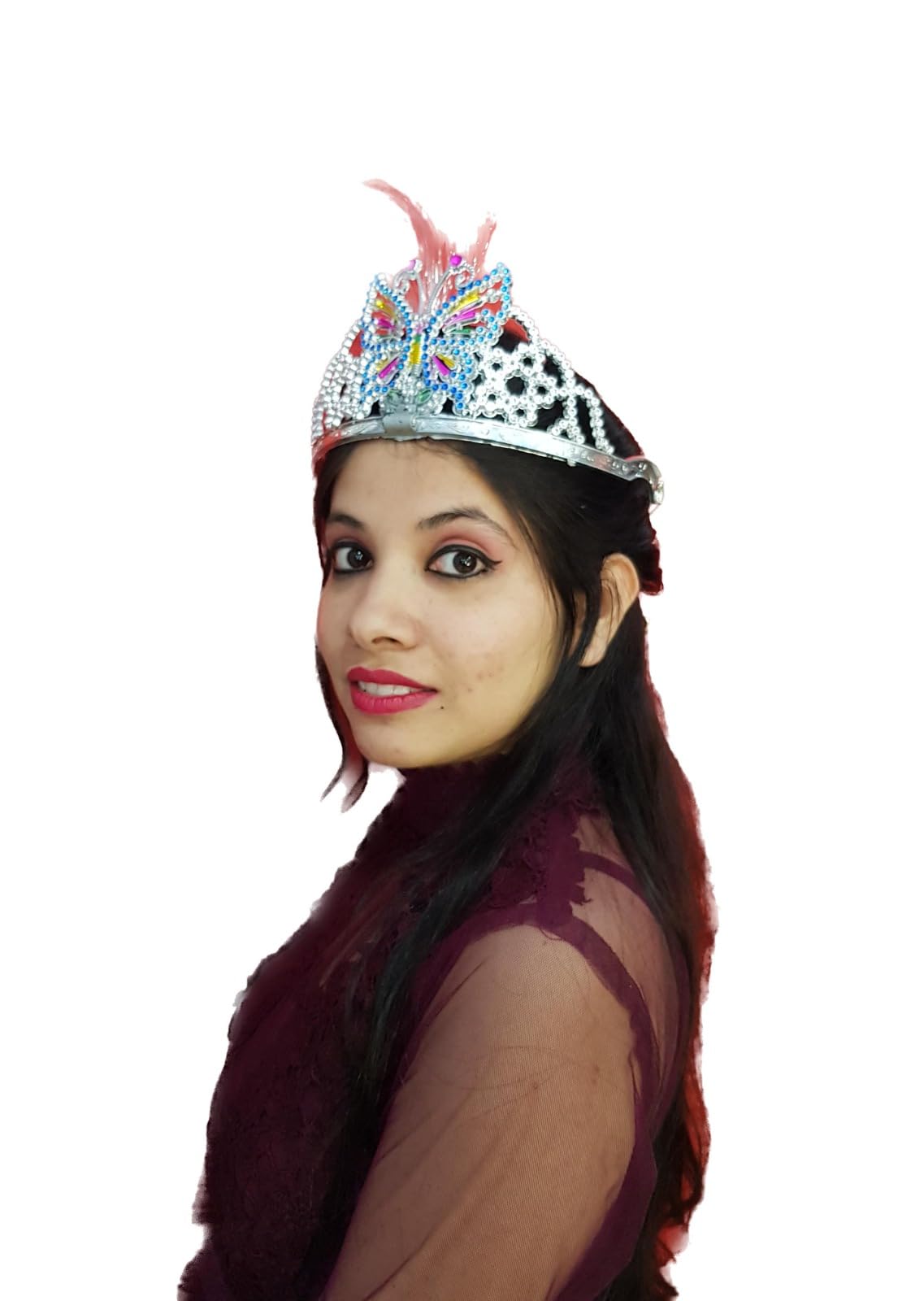 Bookmycostume Silver Butterfly Princess Tiara Feather Crown Headband Fancy Dress Costume Accessory For Girls Free Size