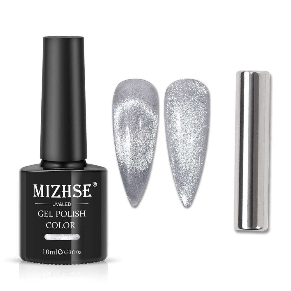 Mizhse 10Ml Universal Cat Eye Gel Nail Polish Bright Silver Uv Gel Nail Polish Glitter Nail Art Varnish With Magnetic (Sliver)