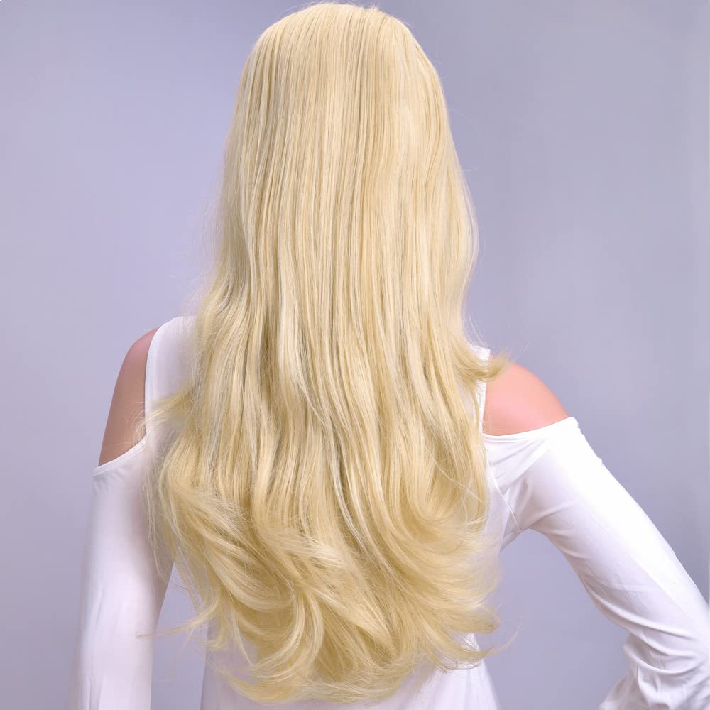 24 Inch Blond Wavy 3/4 Half Wig Long Lightest Synthetic Hair Extensions Capless Wigs Hair Clips Extension For Women 210G(24 #4)