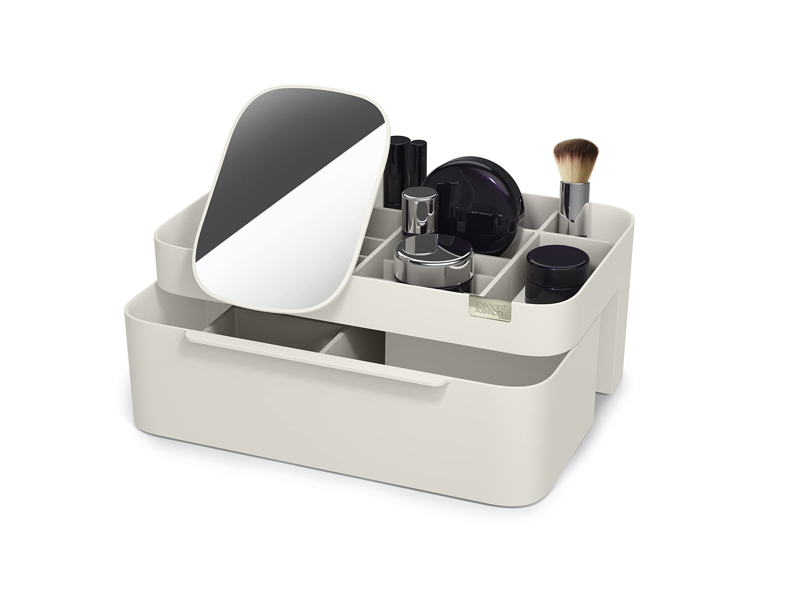 Joseph Joseph 75005 Viva Makeup Cosmetic Storage Organizer with Drawer, Large with Mirror, Shell, Cream