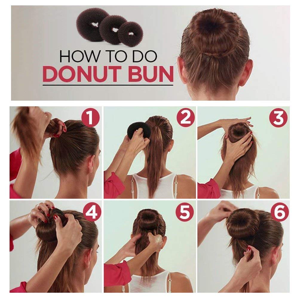 Tsmaddts Hair Bun Maker - Accessories Kit With 7Pcs Donut Bun Makers, 5Pcs Elastic Bands, 20Pcs Hair Pins - Dark Brown