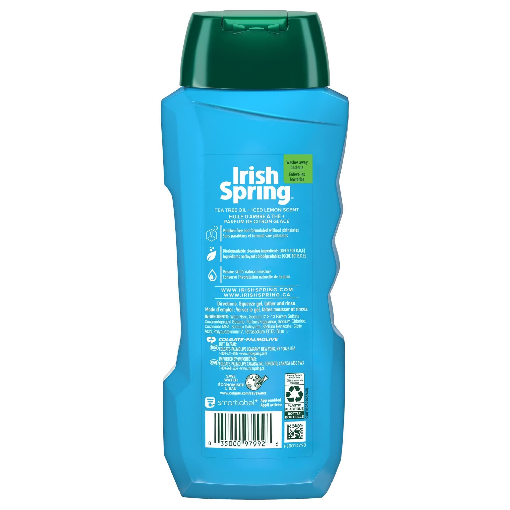 Irish Spring Ultimate Wake Up Tea Tree Face & Body Wash for Men, Moisturizing Body Wash Washes Away Bacteria - 18 Fl. Oz