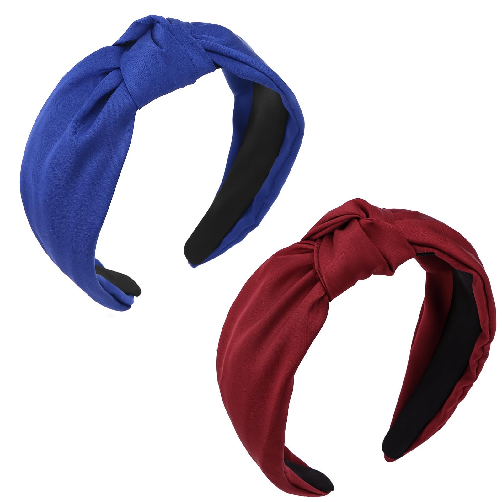 Wecoe 2pcs Headbands for Women, Fashion Stylish Top Knotted Headband Wide Cloth Hairband Hair Accessories for Women & Girls (Dar