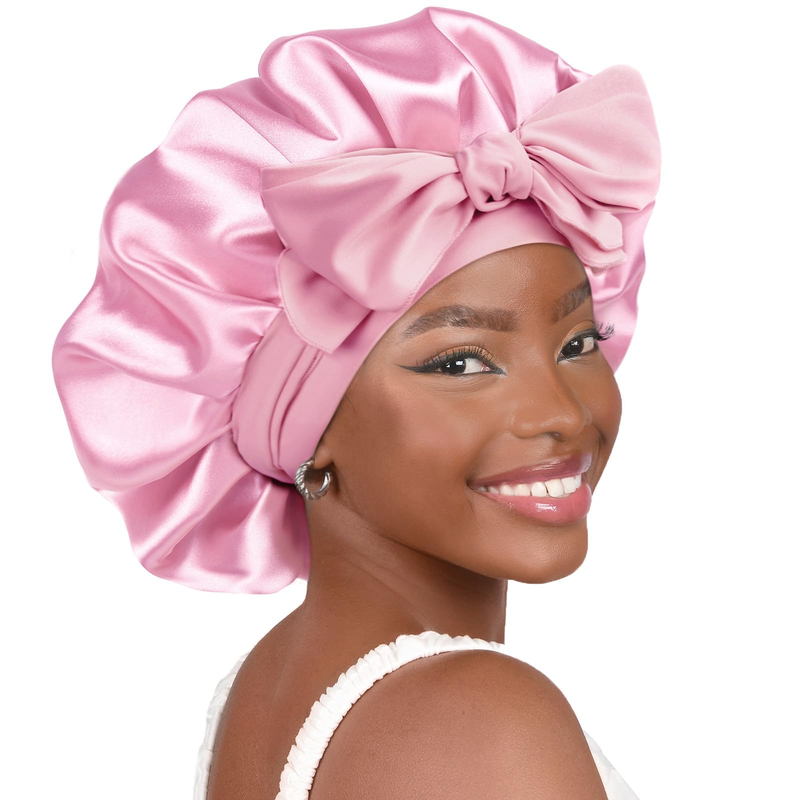 YANIBEST Satin Bonnet Silk Bonnet for Sleeping Double Layer Satin Lined Hair Bonnet with Tie Band Bonnets for Women Natural Curl