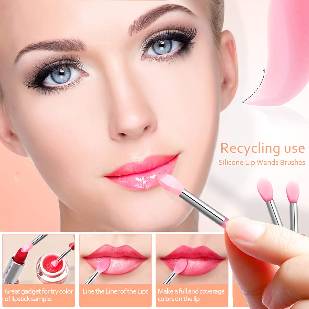 Spove 12Pcs Silicone Lip Brush Makeup Eyebrow Lipstick Brushes Applicator Cosmetic Brush Set Silicone Brushes Wands Fit Balm Mas
