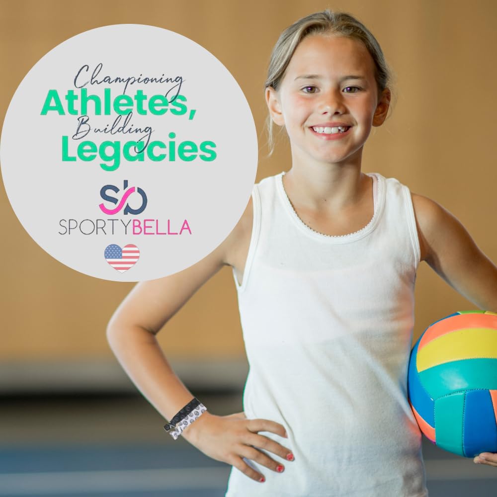 SportyBella Girls Volleyball Hair Accessories - No Crease Elastics with Volleyball Design, Set of 7 for Games