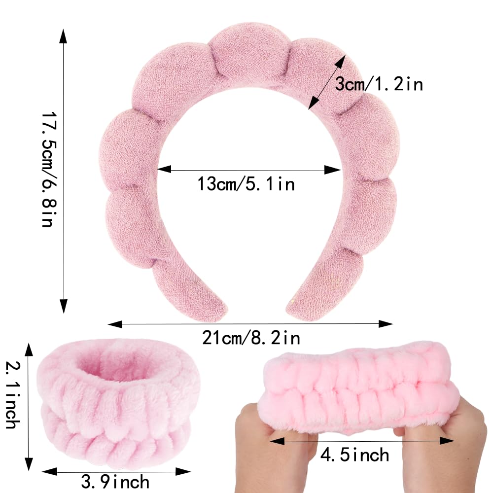 Ahoney 2 Set Spa Headbands For Washing Face And Wristband Set, Skin Care Headband Sponge Facial Skincare Headbands Terry Cloth P