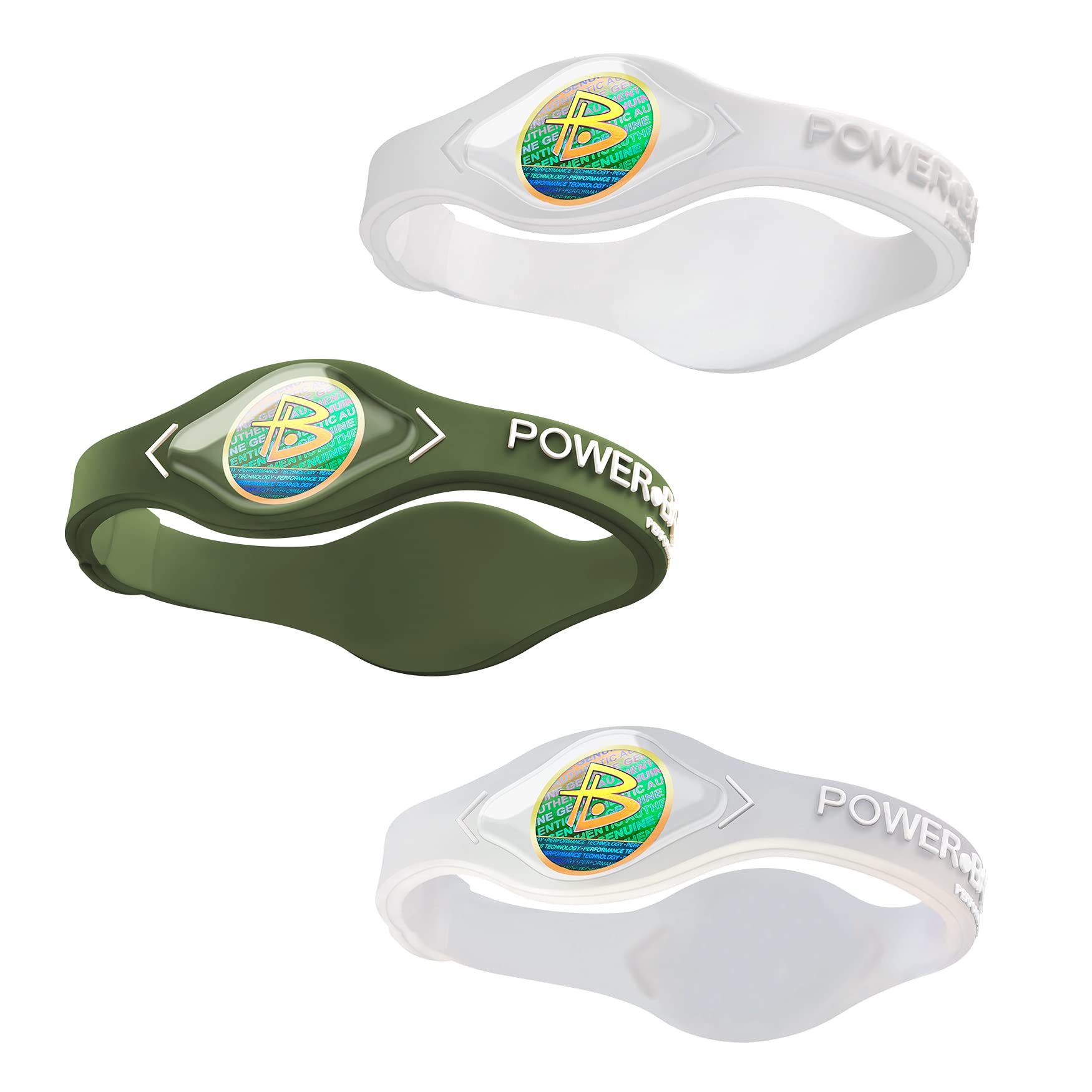 Power Balance Original Genuine Performance Wristband, Silicone Rubber Bracelet for Men Women, M+M+L, Clear/M+Olive/M+White/L