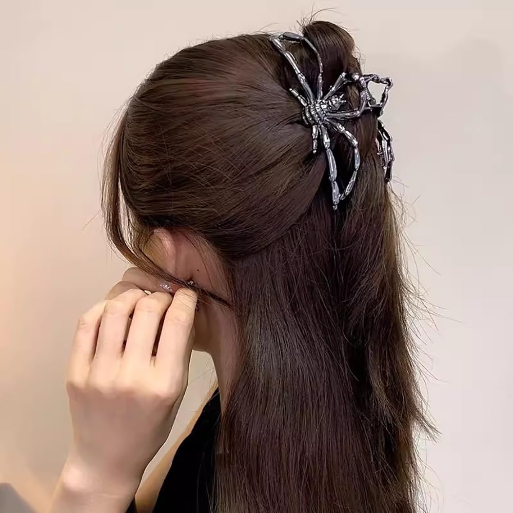 Halloween Spider-Shaped Large Gothic Alloy Metal Black Hair Claw Clips For Women - Nonslip Cosplay Hair Accessories, Decorations