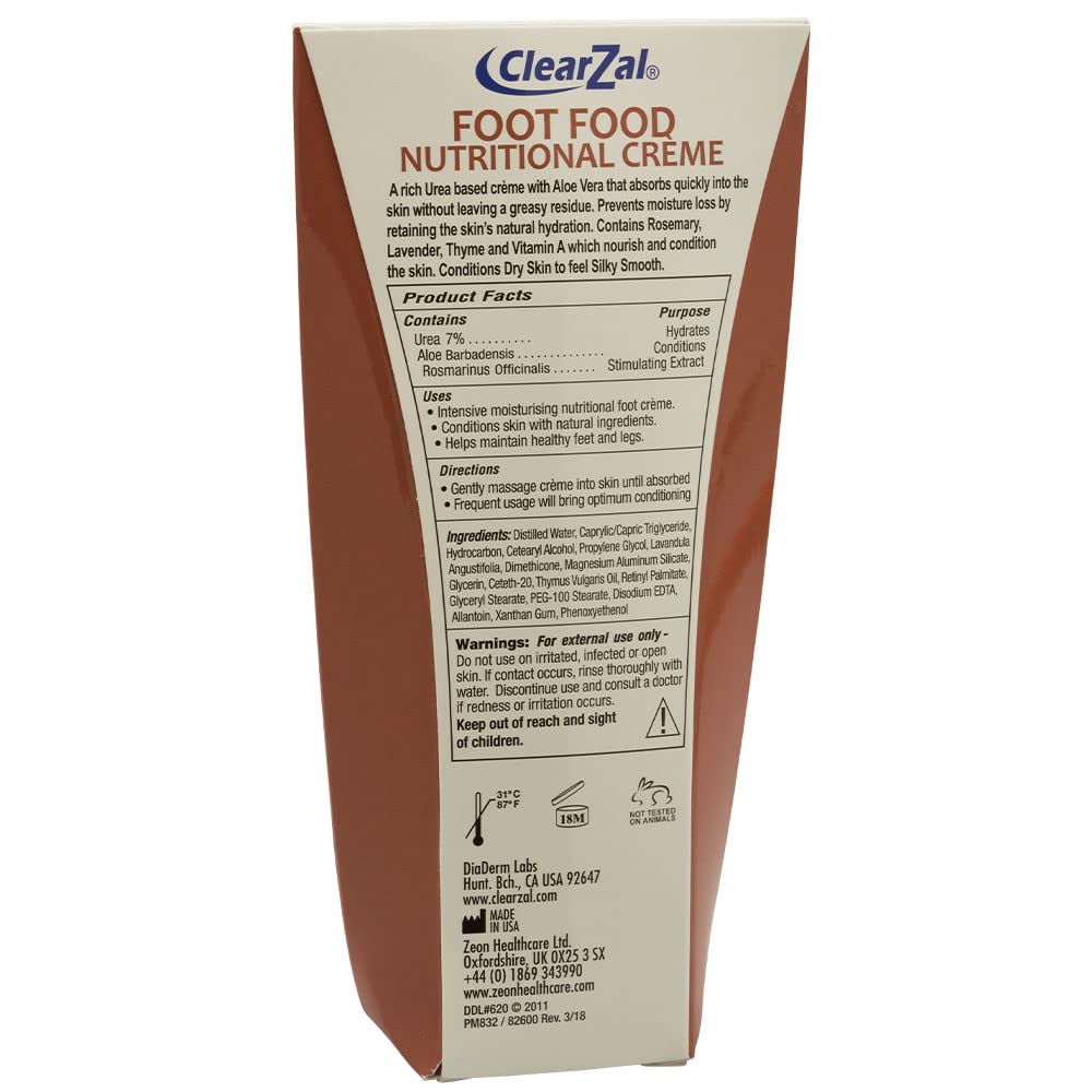 Clearzal Nutritional Foot Food Cream With Aloe Vera, Urea Based Cream, Quick Absorbing, Non-Greasy, Retains Skins Natural Hydrat