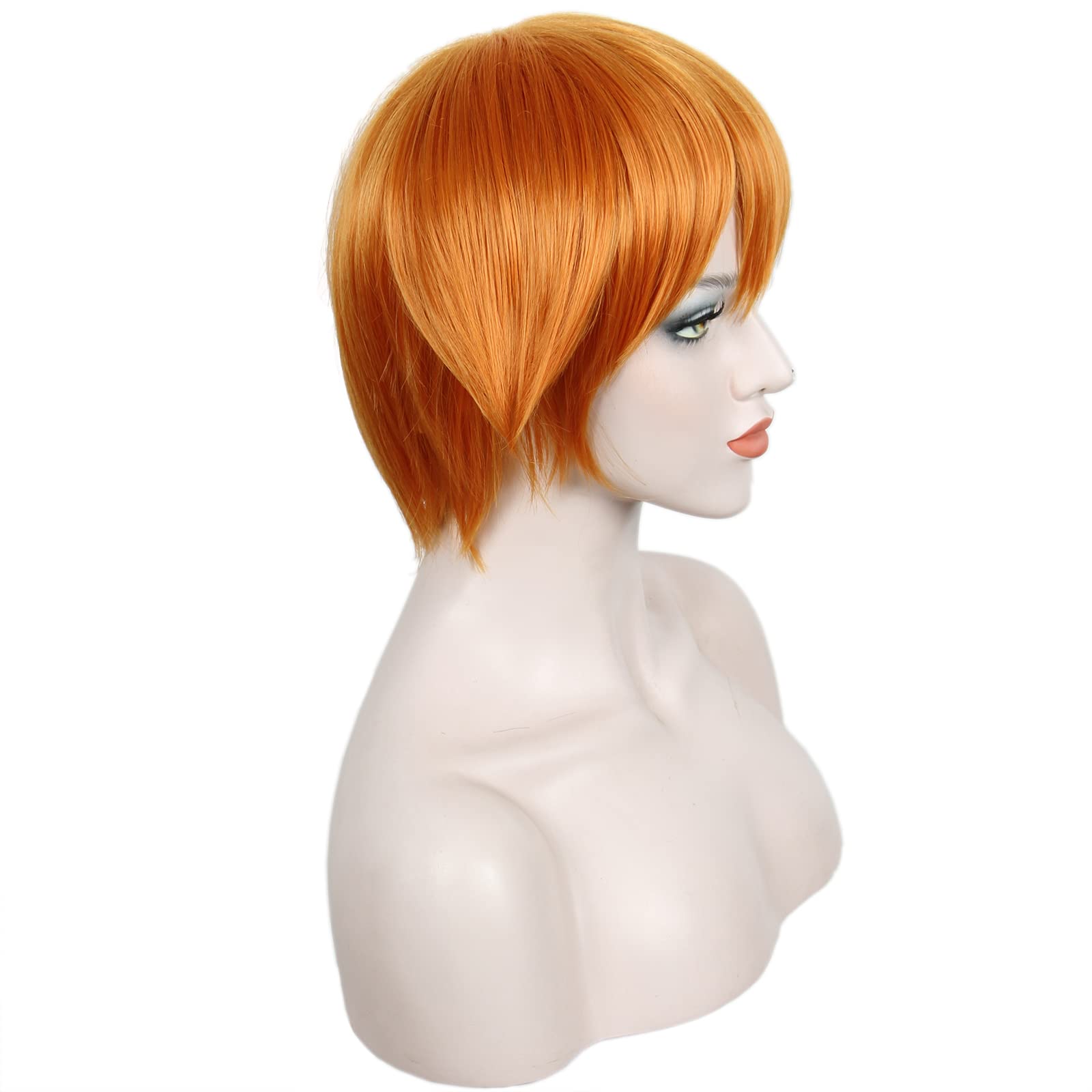 Linfairy Short Orange Wig Halloween Cosplay Costume Wig For Women Party Hair