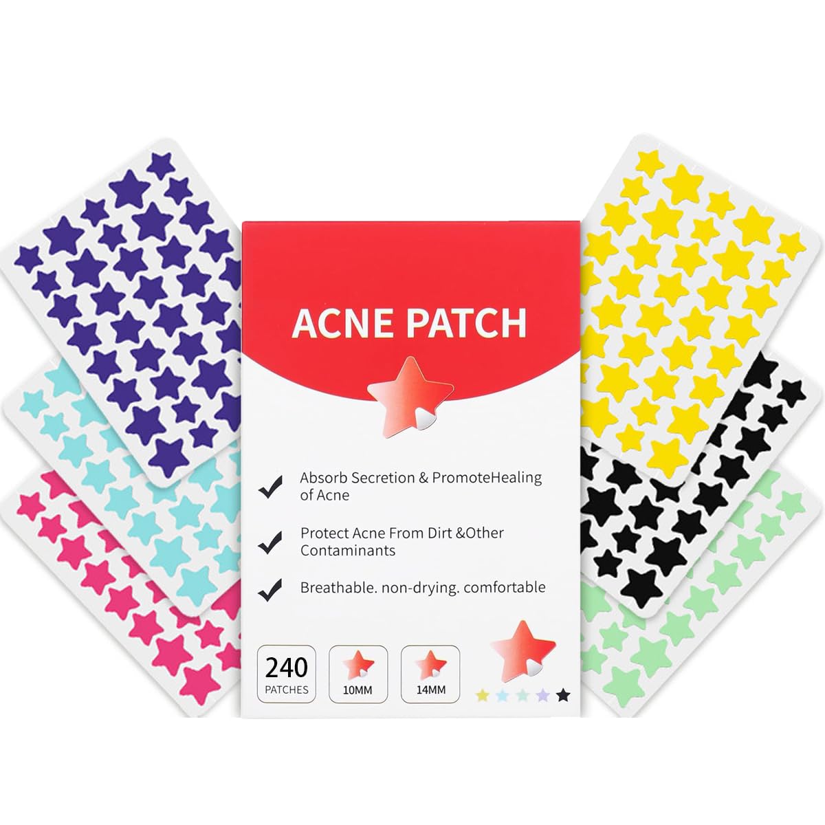 Waspot Pimple Patches for Face, Cute Star Zit Covers, Stars Hydrocolloid Acne Patch, For Sensitive Skin, with Tea Tree, Salicyli
