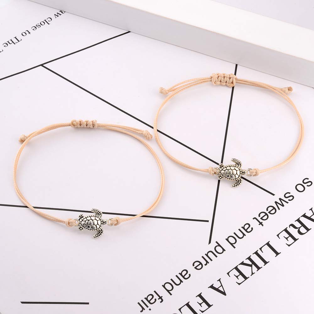 SUNSH Sea Turtle Charm Bracelets Back to School Gift for Women Teen Girls Mother Daughter BFF Cute Friendship Handmade Beige Str