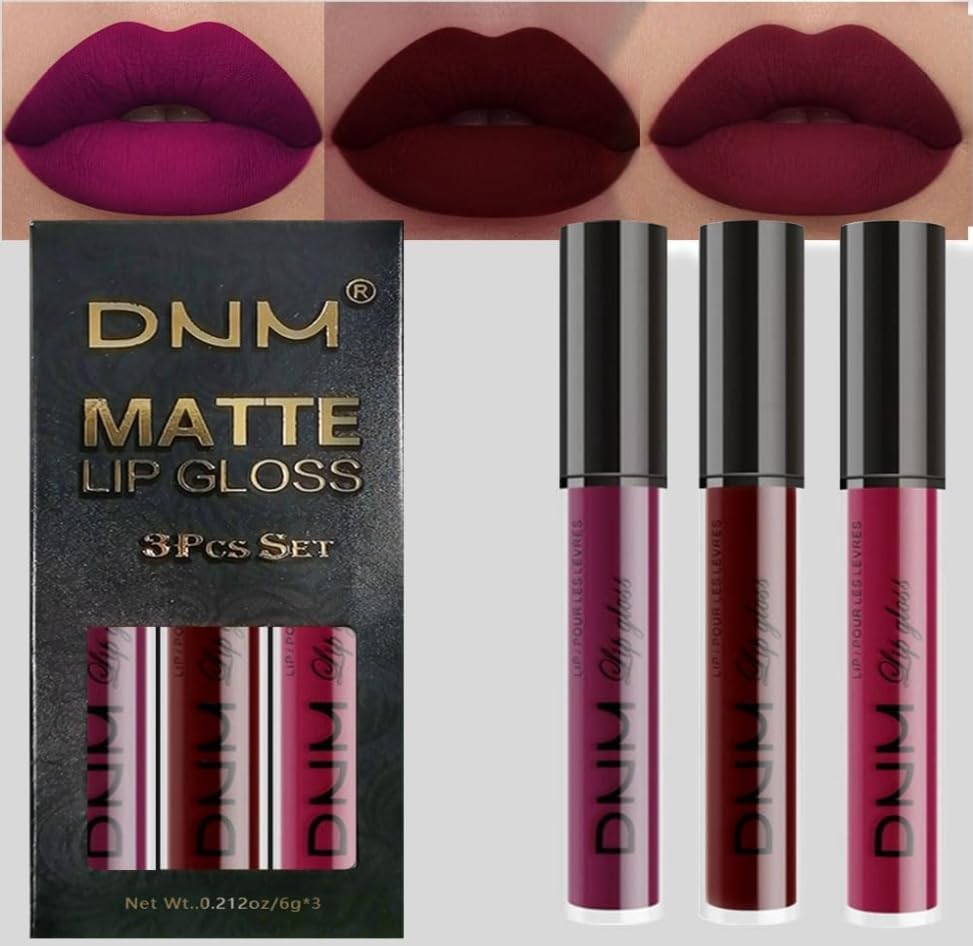 Amy'S Diary Dark Red Purple Matte Plum Liquid Lipstick 3Pcs Sets,24-Hour Lipstick Dark Deep Maroon Purple Brown Plum Red Lip Sta
