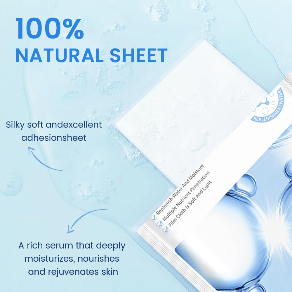 Kaely 10 Pack Hyaluronic Acid Masks,Hydrating Smoothing Face Masks For Women Men,Facial Mask Skin Care Korean,Moisturize,Brighte