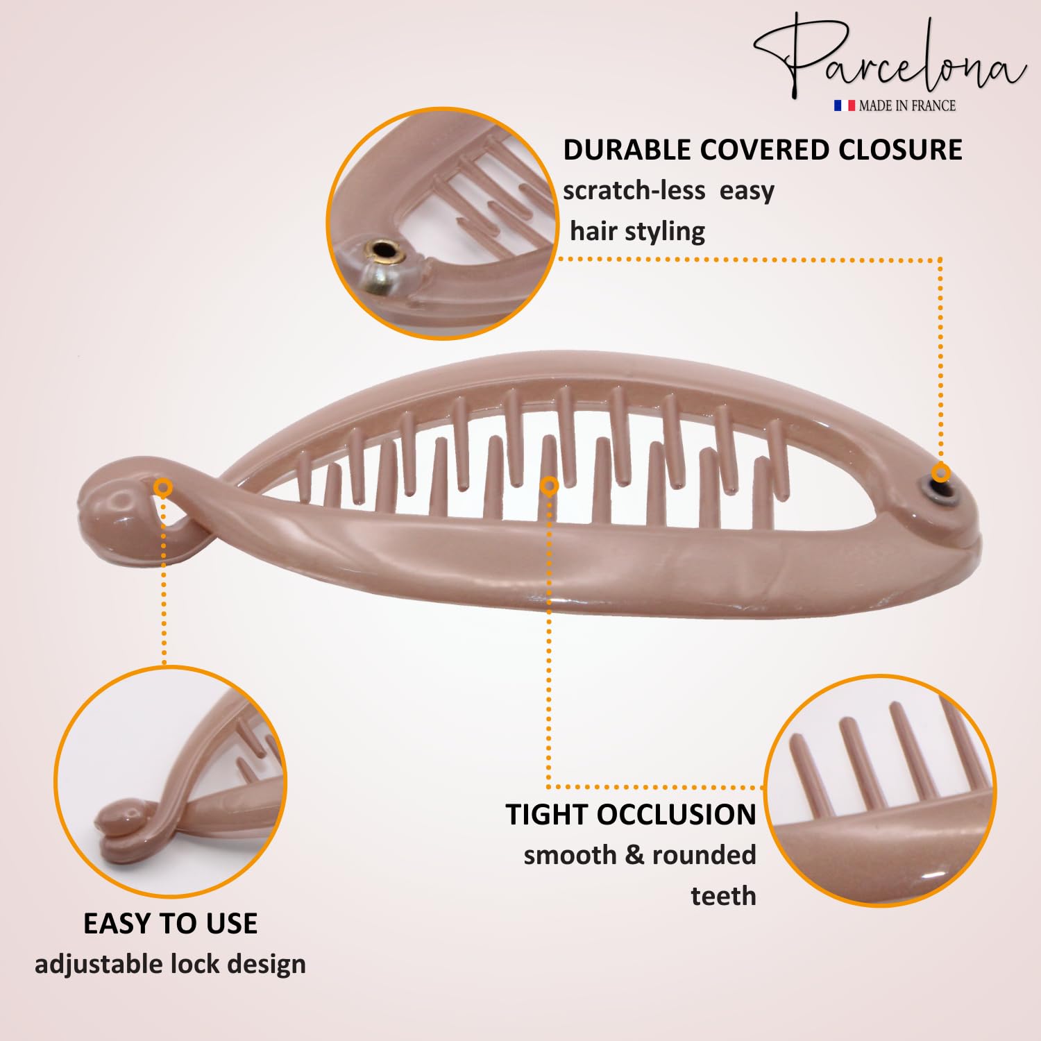 Parcelona French Effortless Mini Set Of 2 Celluloid Banana Hair Clip For Fine Hair, Made In France (Blush Pink)