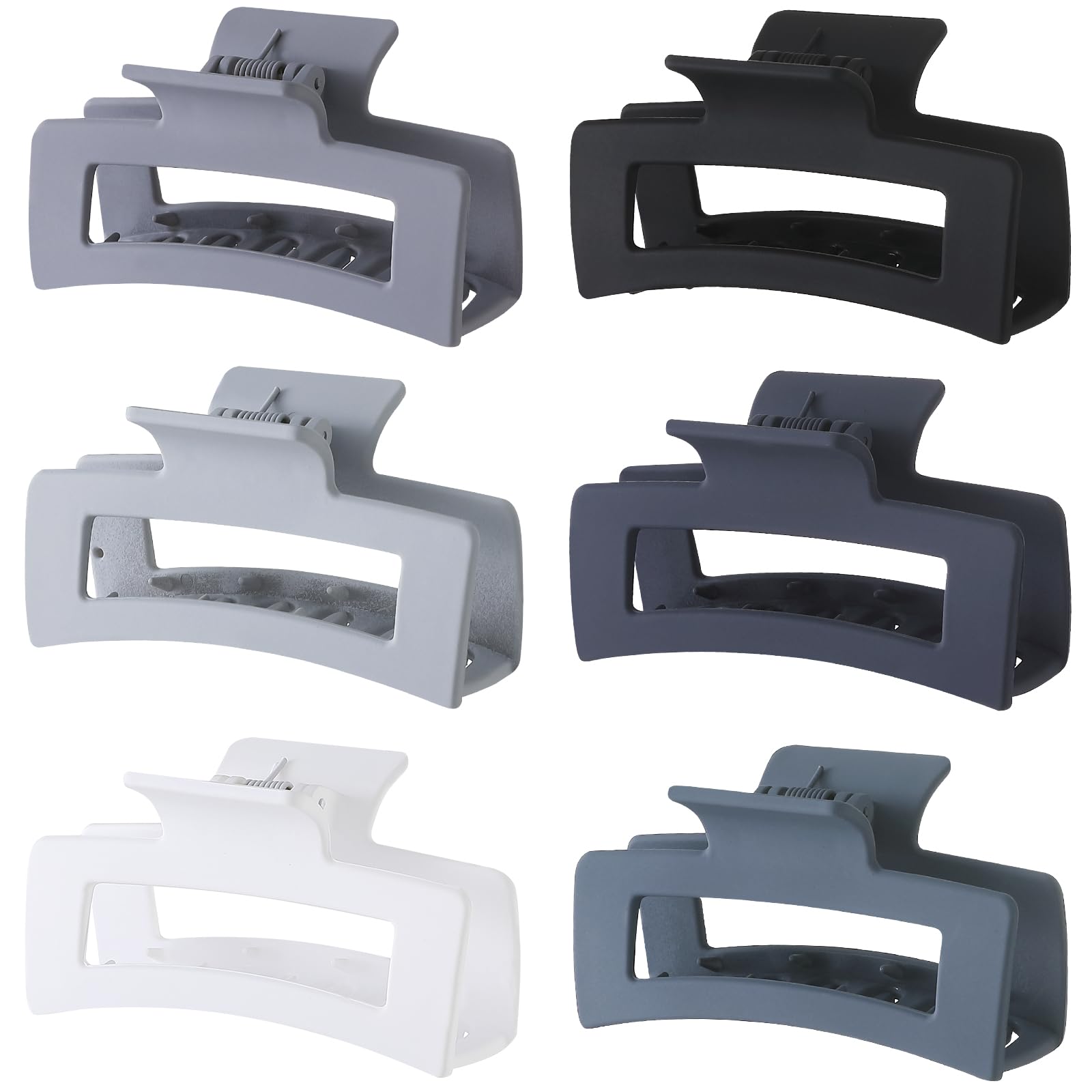 Sisiaipu 3.5 Inch Medium Hair Claw Clips 6 Pack Grey Blue Hair Clips for Women Square Claw Clips Rectangle Clips for Hair Banana