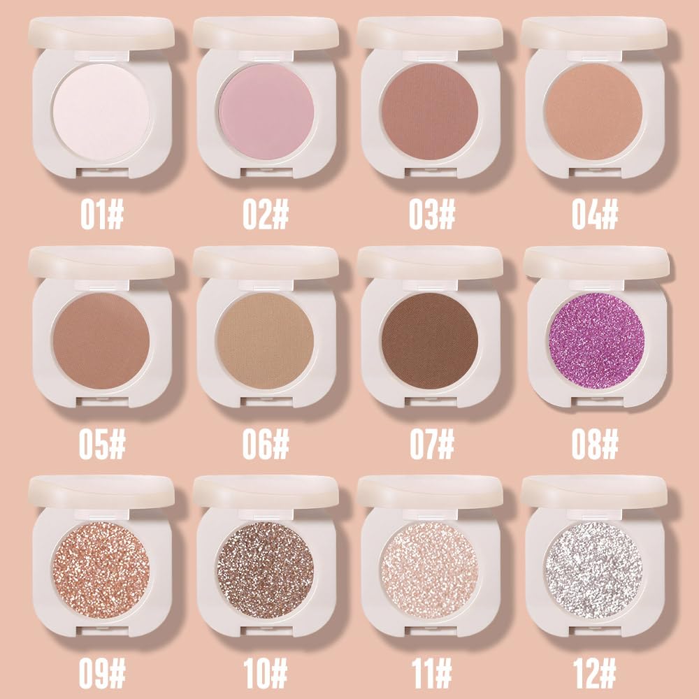 Low Saturation Delicate Long-Lasting Eyeshadow Palette, Monochrome Glitter Pressed Cream Single Vegan (10 Glittle Gold)
