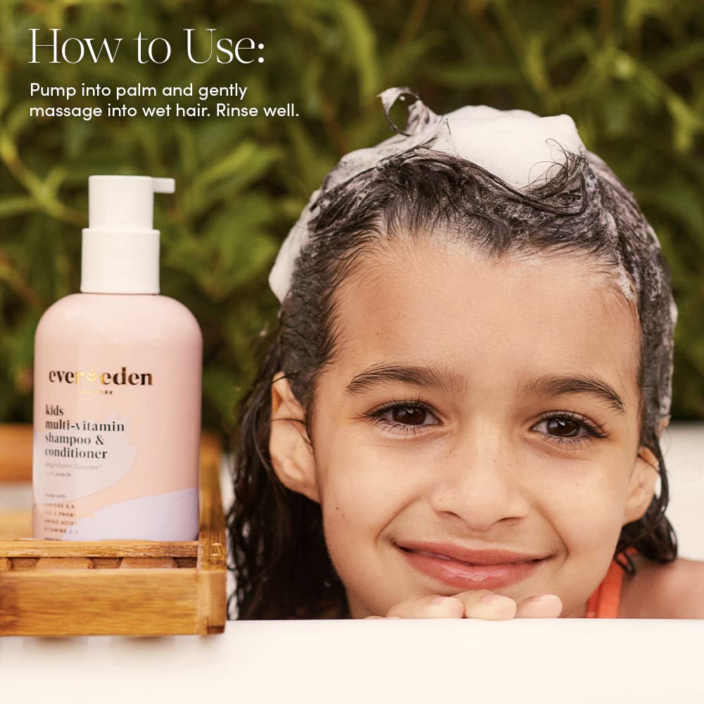 Evereden Kids Shampoo and Conditioner 2 in 1: Cool Peach, 10.1 fl oz. | Plant Based and Natural Kids Skin Care | Non-toxic and O