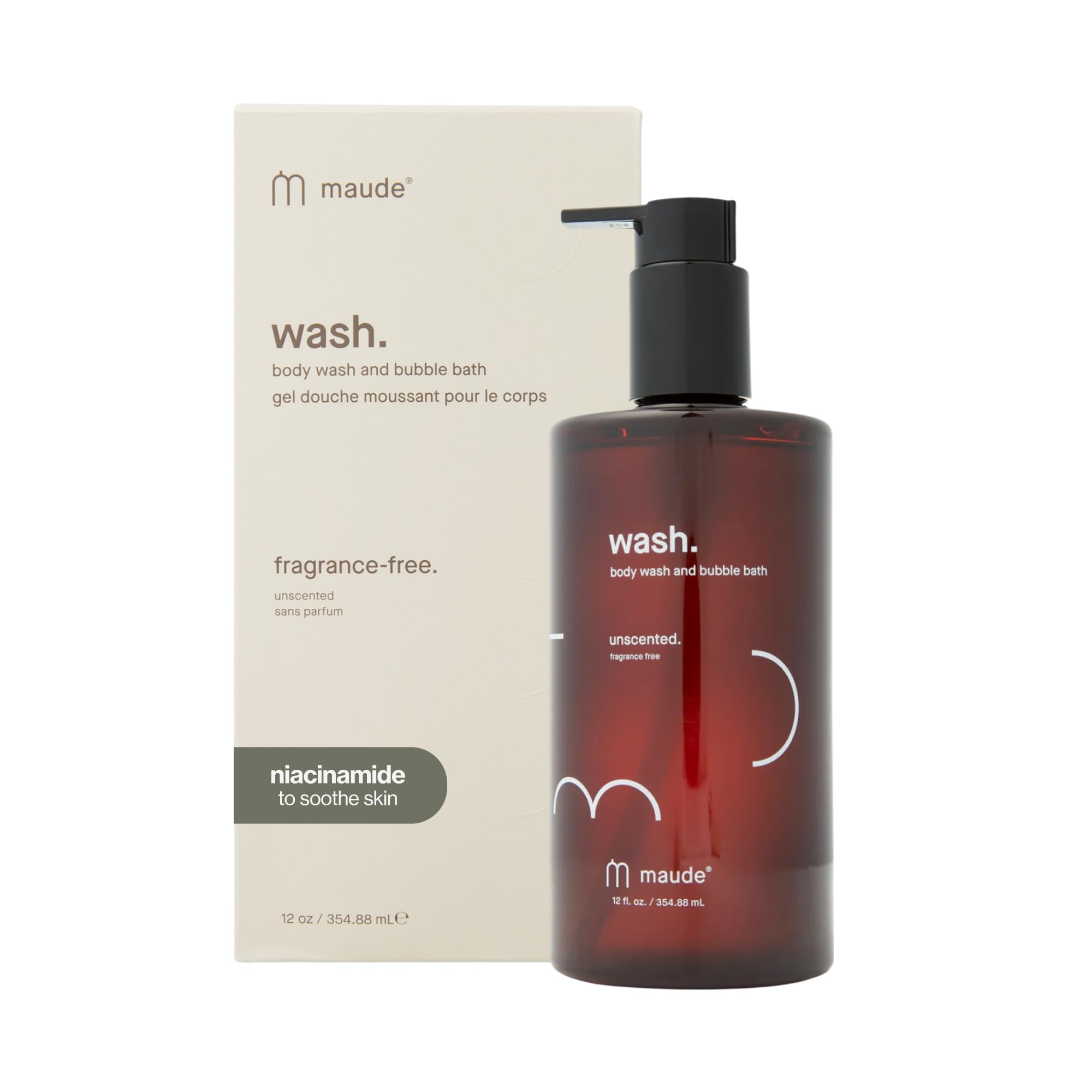 Maude Wash - pH Balanced Moisturizing Body Wash - Unscented Body Soap & Bubble Bath - With Smoothing Niacinamide & Aloe - Gentle