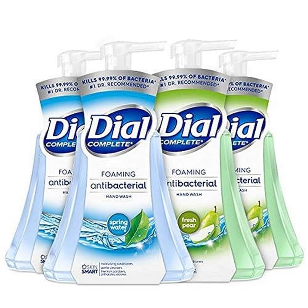 Dial Complete Anti-bacterial Foaming Hand Wash, 60 oz of Foaming Hand Soap. 2-scent Variety Pack Spring Water/Pear, 15 Fluid Oun