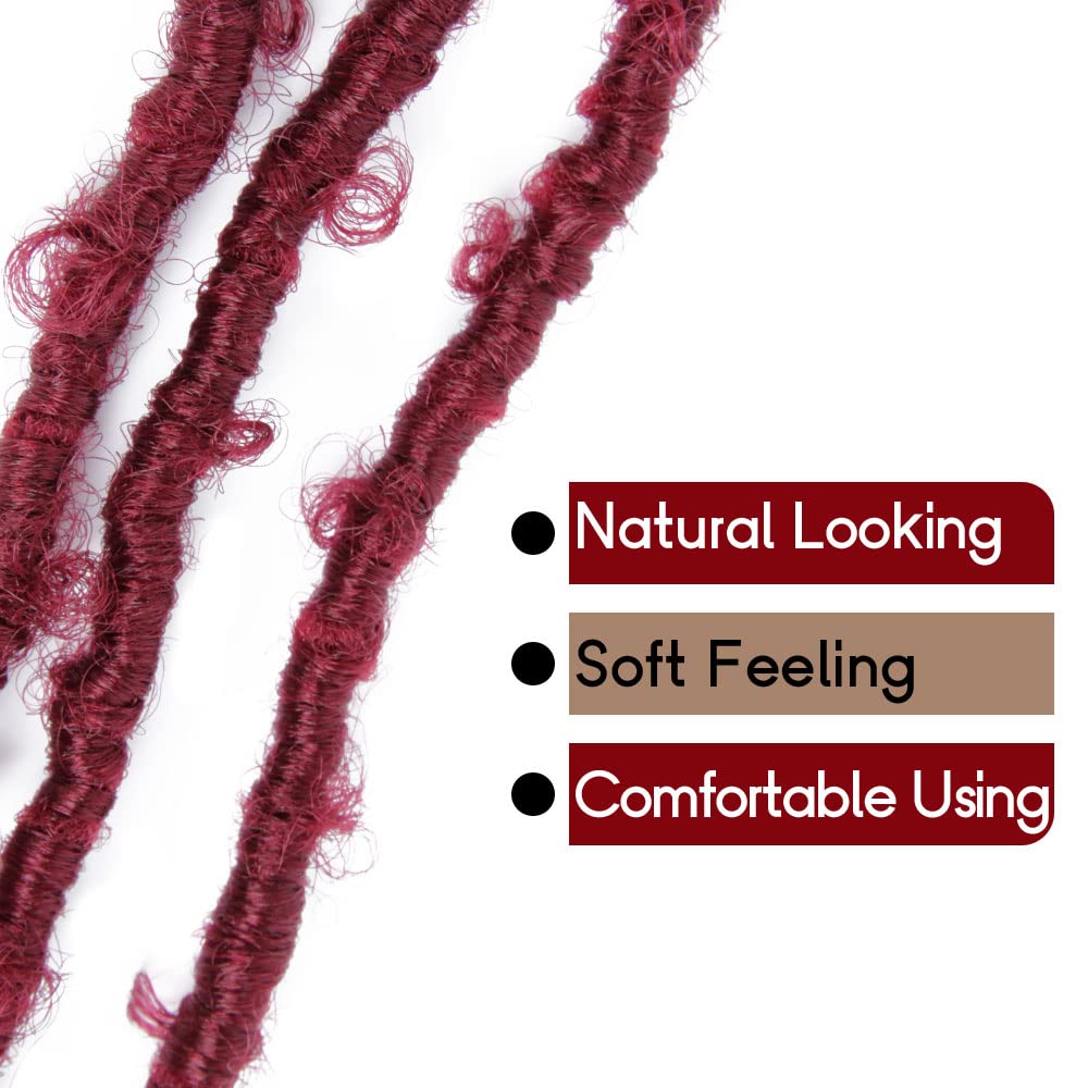24 Inch Light Weight Butterfly Locs Crochet Hair 6 Packs Long Burgundy Distressed Butterfly Faux Locs Crochet Hair, 118#