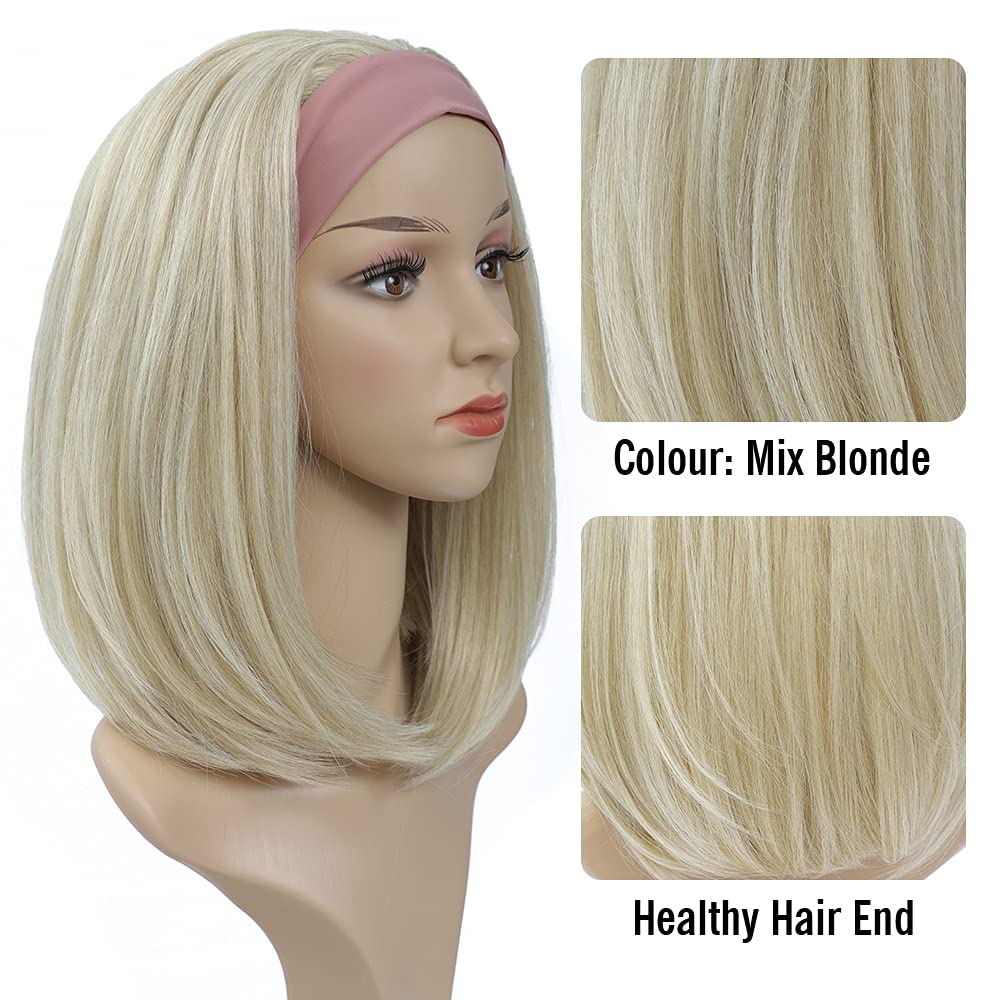 Headband Wigs For Black And White Women Blonde Wig Glueless Synthetic Short Bob Cosplay Wig 180% Density None Lace Front Wigs Fo