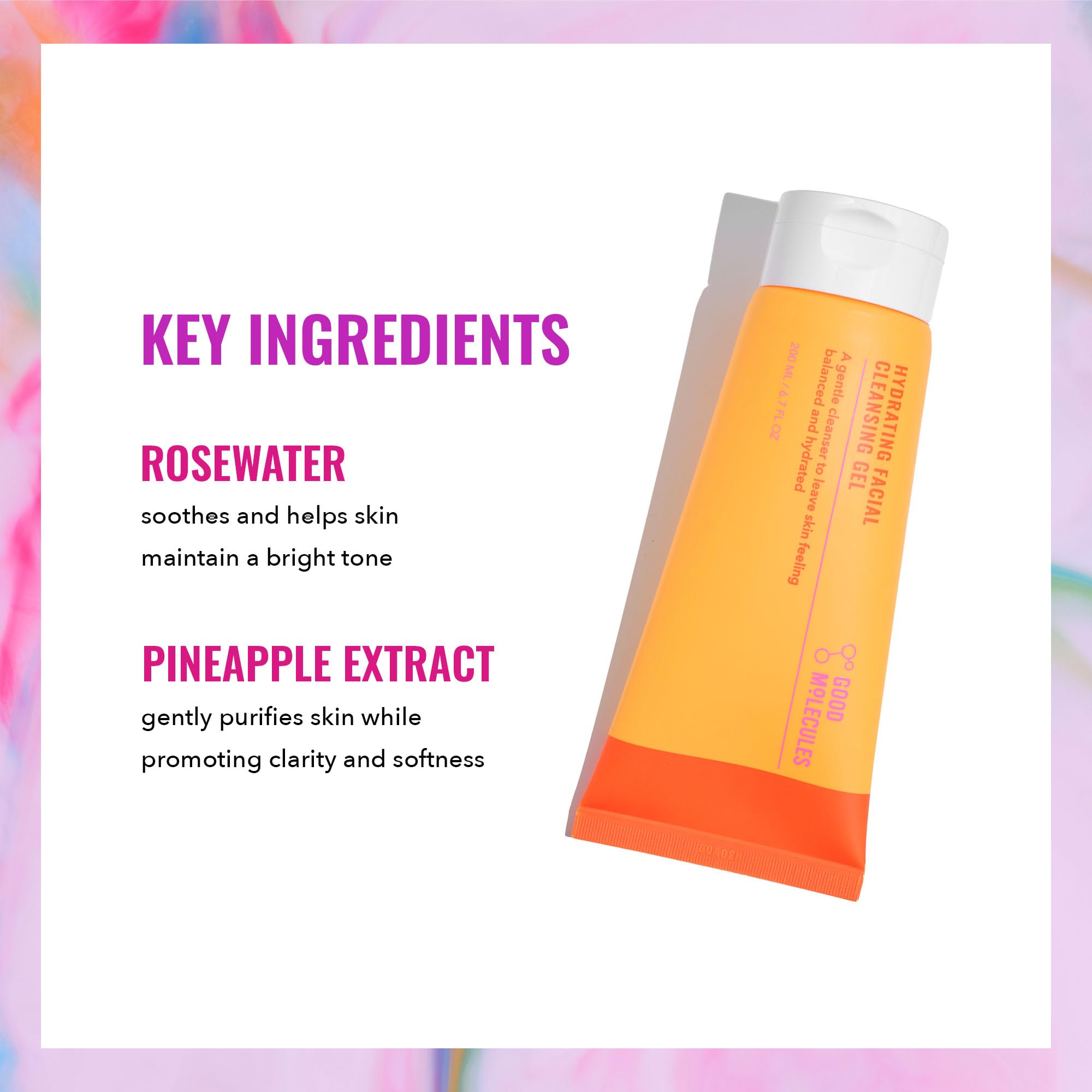Good Molecules Hydrating Facial Cleansing Gel - Face Wash With Rosewater And Pineapple - Skincare For Face, Brighten, Cleanse An