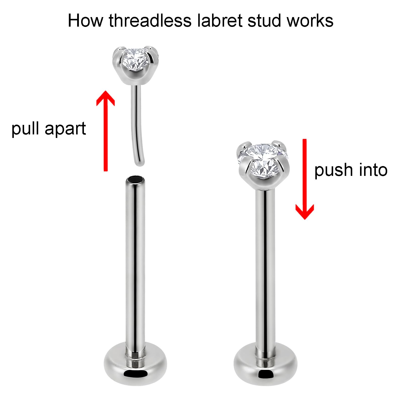 NewkeepsR 2PCS-0.8mm(20g) G23 Titanium Press Fit Threadless Push Pop In Labret Lip Monroe Tragus Smallest Flatback Earring Studs