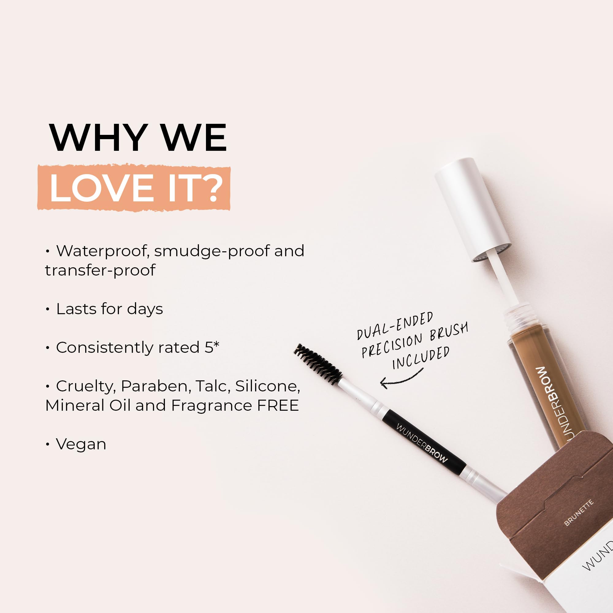 Wunderbrow Waterproof Eyebrow Gel, Jet Black, Vegan And Cruelty-Free