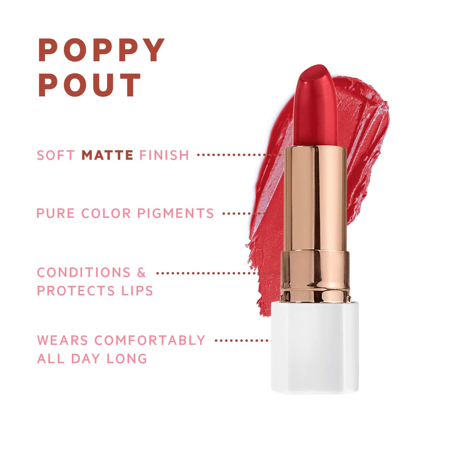 FLOWER BEAUTY By Drew Barrymore Petal Pout Lipstick - Nourishing + Highly Pigmented Lip Color - Infused with Antioxidants (Poppy