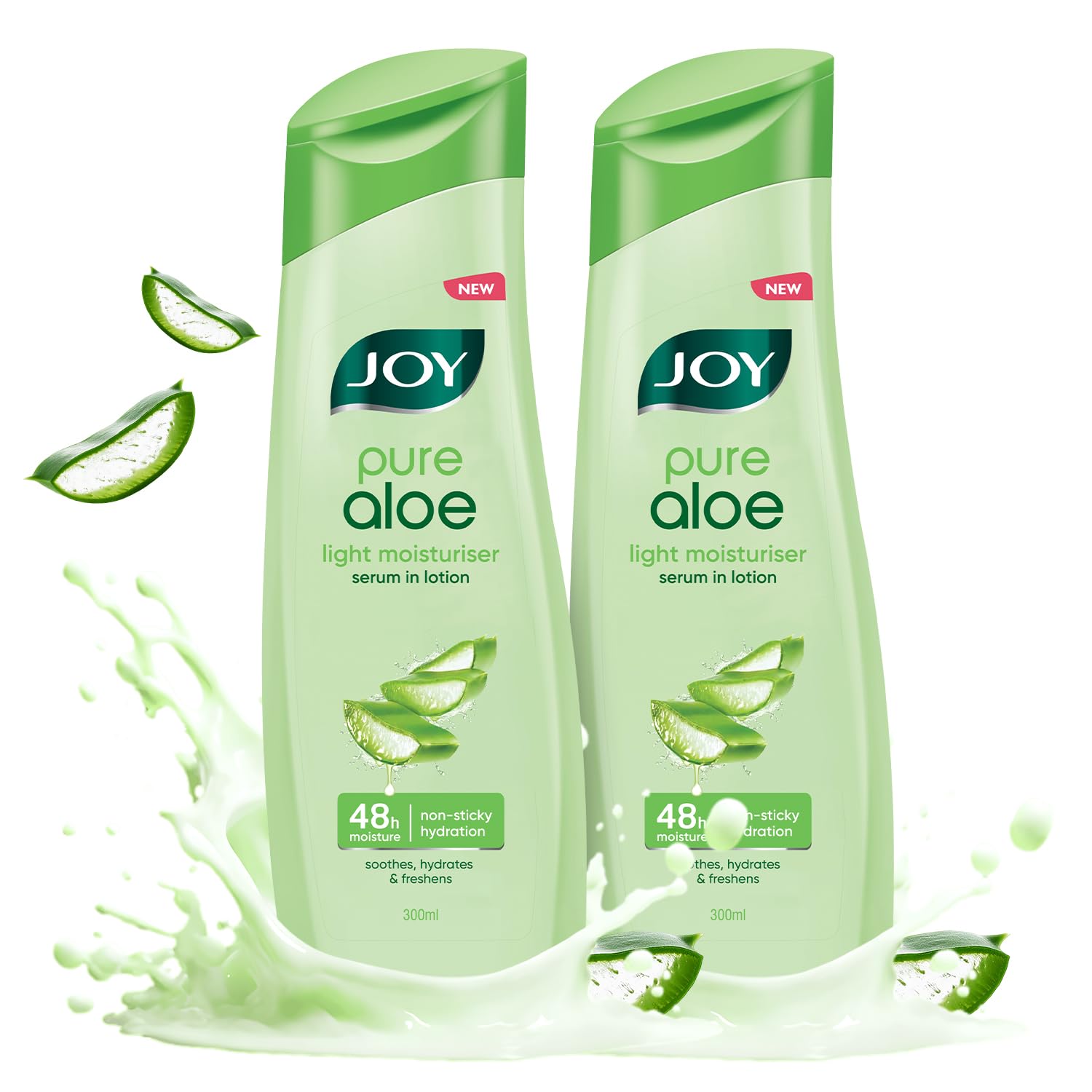 Joy Pure Aloe Light Moisturising Body Lotion 300Ml X 2 | 48 Hour Moisture | Soothes, Hydrates & Freshens | Ideal For Summers | F