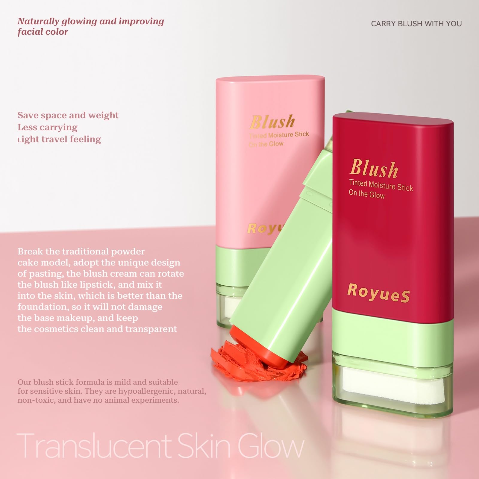 Swetiyou Blush Stick For Cheeks And Lips With Built-In Blending Sponge, On-The-Go Glow Blush, Hydrating Solid Cheek Tint, Multi-