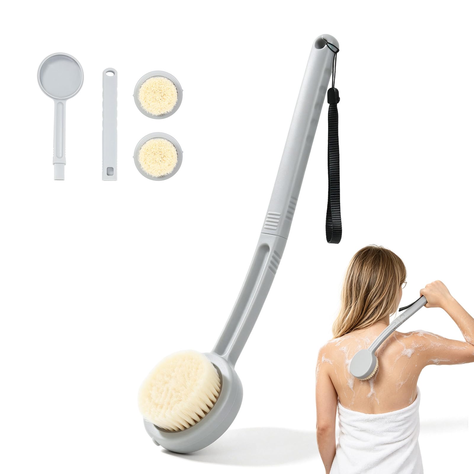 Chonario Back Bath Brush for Shower with 16.5 Long Handle, Curved Handled Back Sponge Washer, Back Scrubber for Shower for Men,
