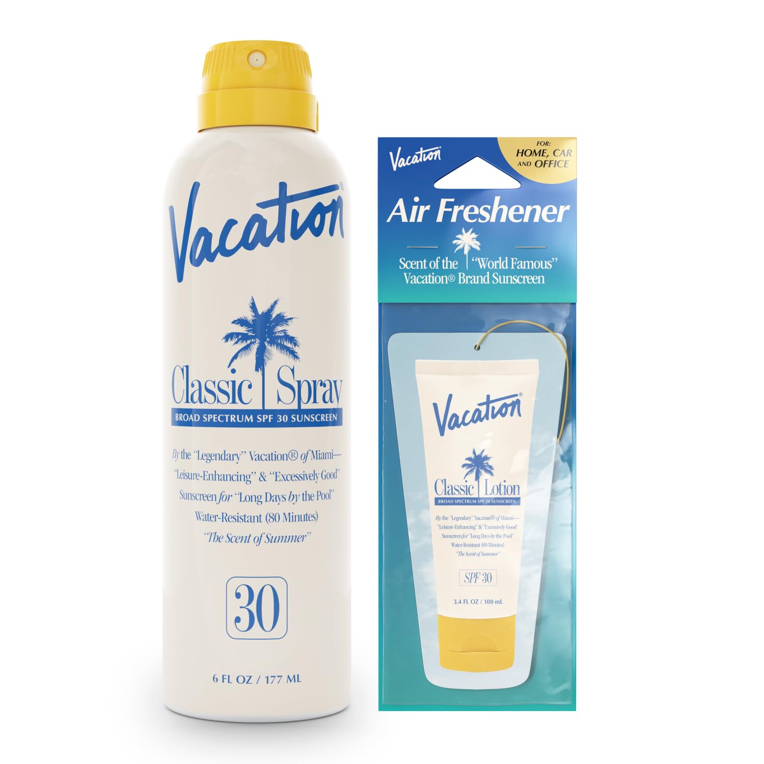 Vacation Classic Spray Sunscreen Spf 30 + Air Freshener Bundle, Broad Spectrum Sunscreen Spray, Vegan Sunblock Spray, Body Spray