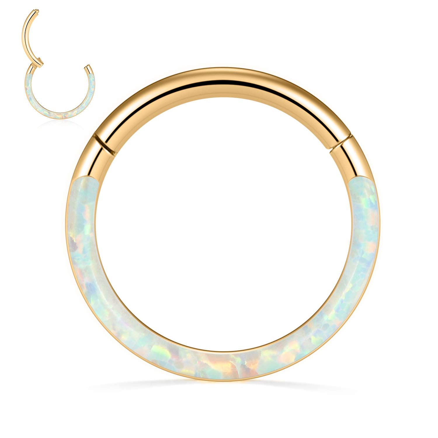 316L Gold Septum Jewelry 16G White Opal Septum Rings Daith Jewelry Conch Piercing Jewelry Seamless Higend Segment Nose Hoops Sep