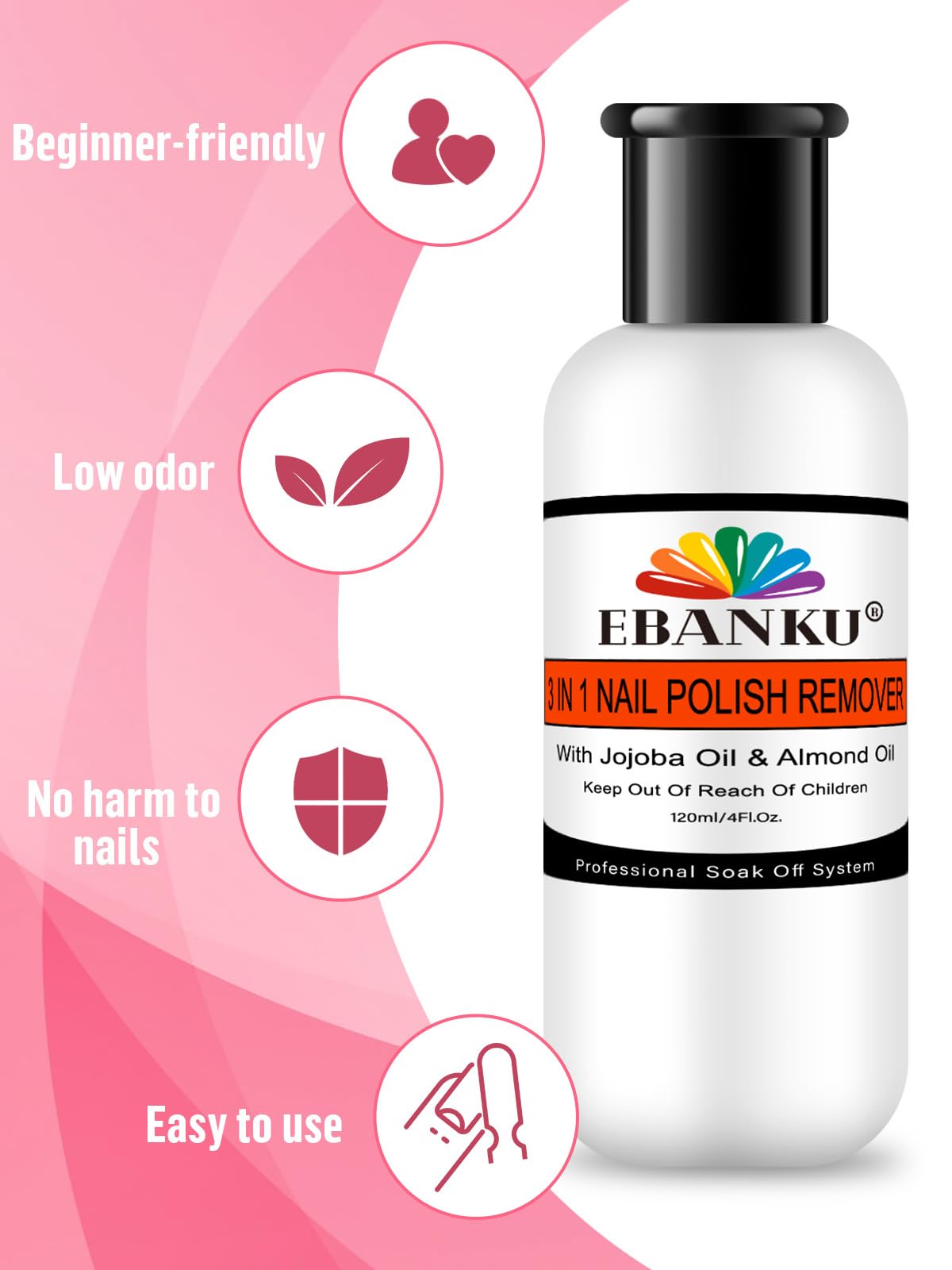 EBANKU Nail Polish Remover Kit, 120ML Gel Remover with Cuticle Oil 10 pcs Nail Clips, 50pcs Nail Foil and Tools Quick Removal fo