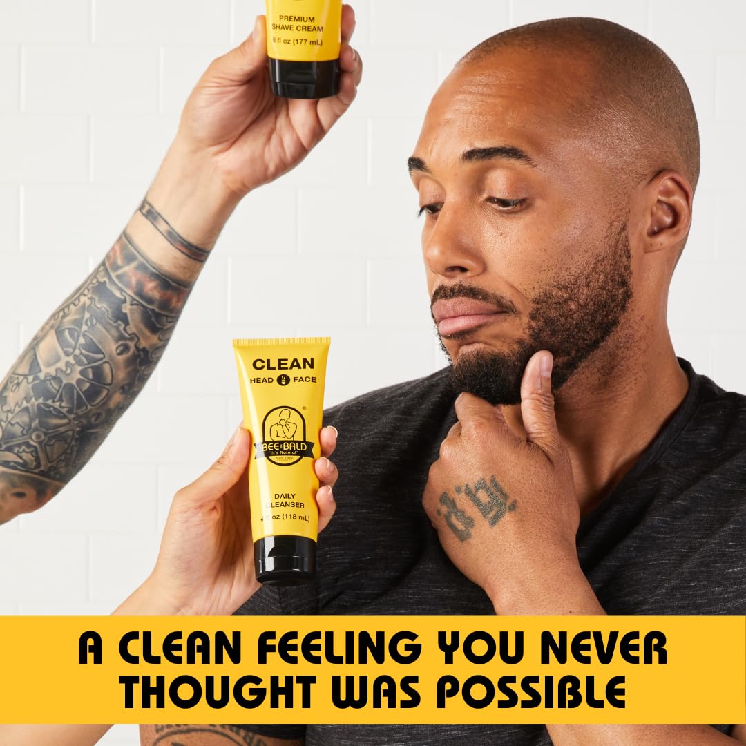 Bee Bald CLEAN - Daily Cleanser for Face and Head - Premium Facial Cleanser for Men and Women Too - Daily Face Wash Refreshes an