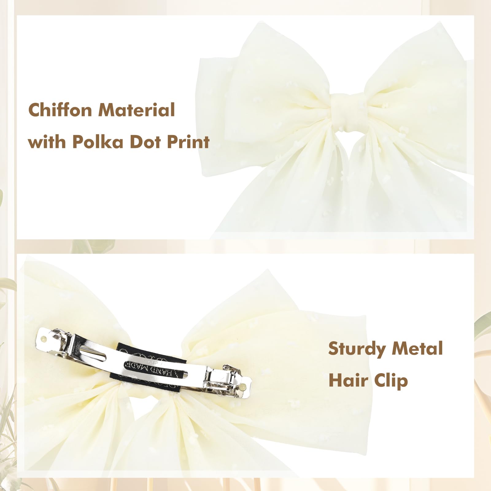 Cinaci 4 Pieces Large Big Oversized Chiffon Hair Bows With Long Tail Bow French Barrettes Hair Clips Accessories For Women Girls