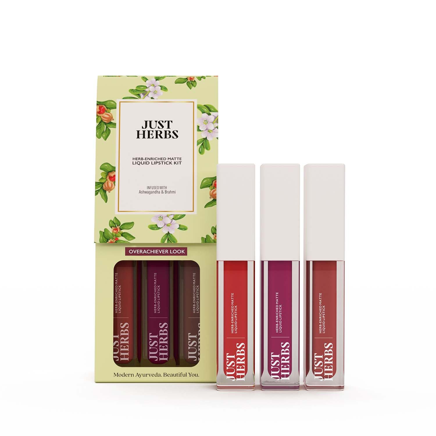 Just Herbs Herb Enriched Matte Liquid Lipstick | Set Of 3 | Liquid Lipstick For Women | Overachiever Look | Hydrating & Lightwei