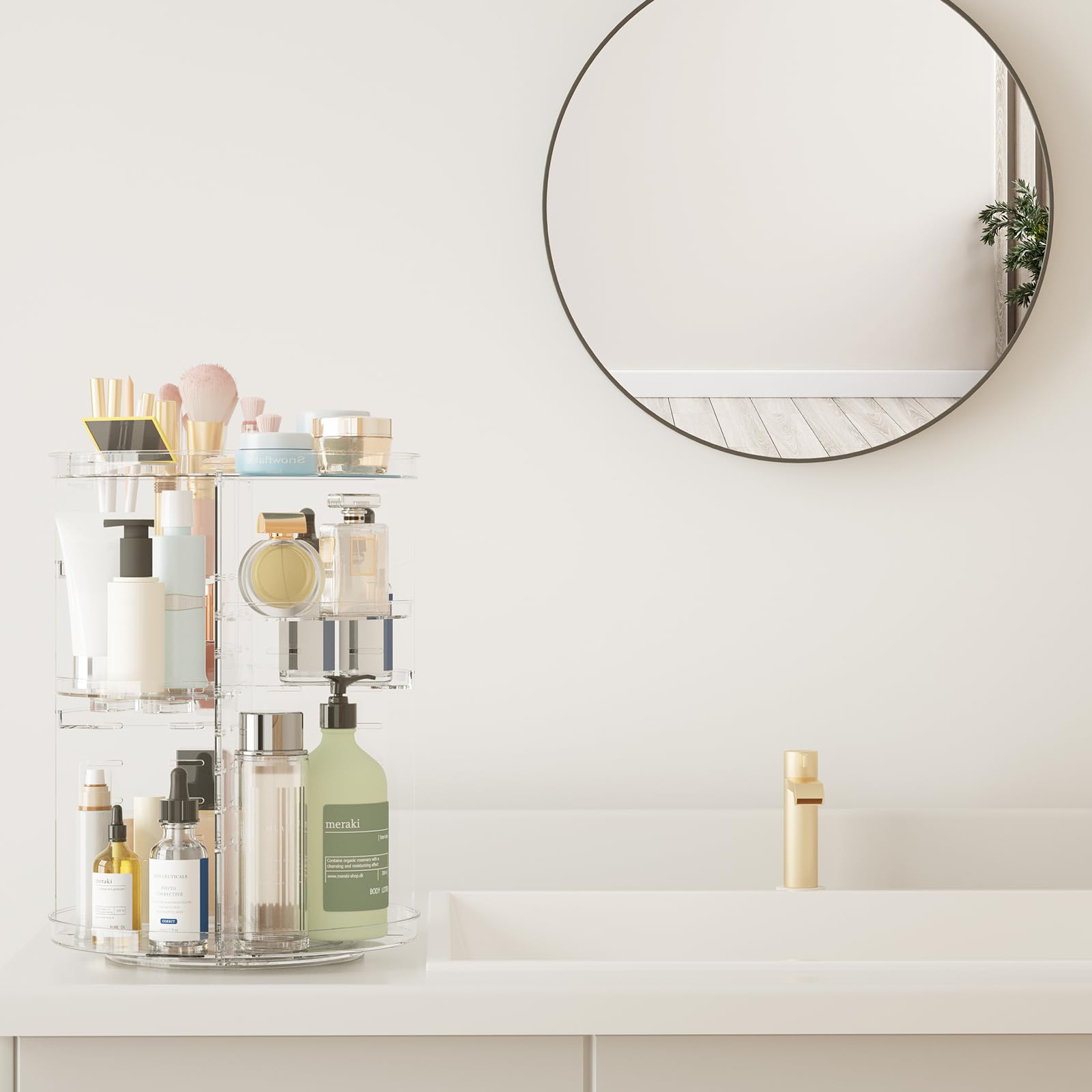 Rotating Makeup Organizer, Diy 8 Adjustable Layers Spinning Skincare Organizer, Cosmetic Display Case With Brush Holder Perfume
