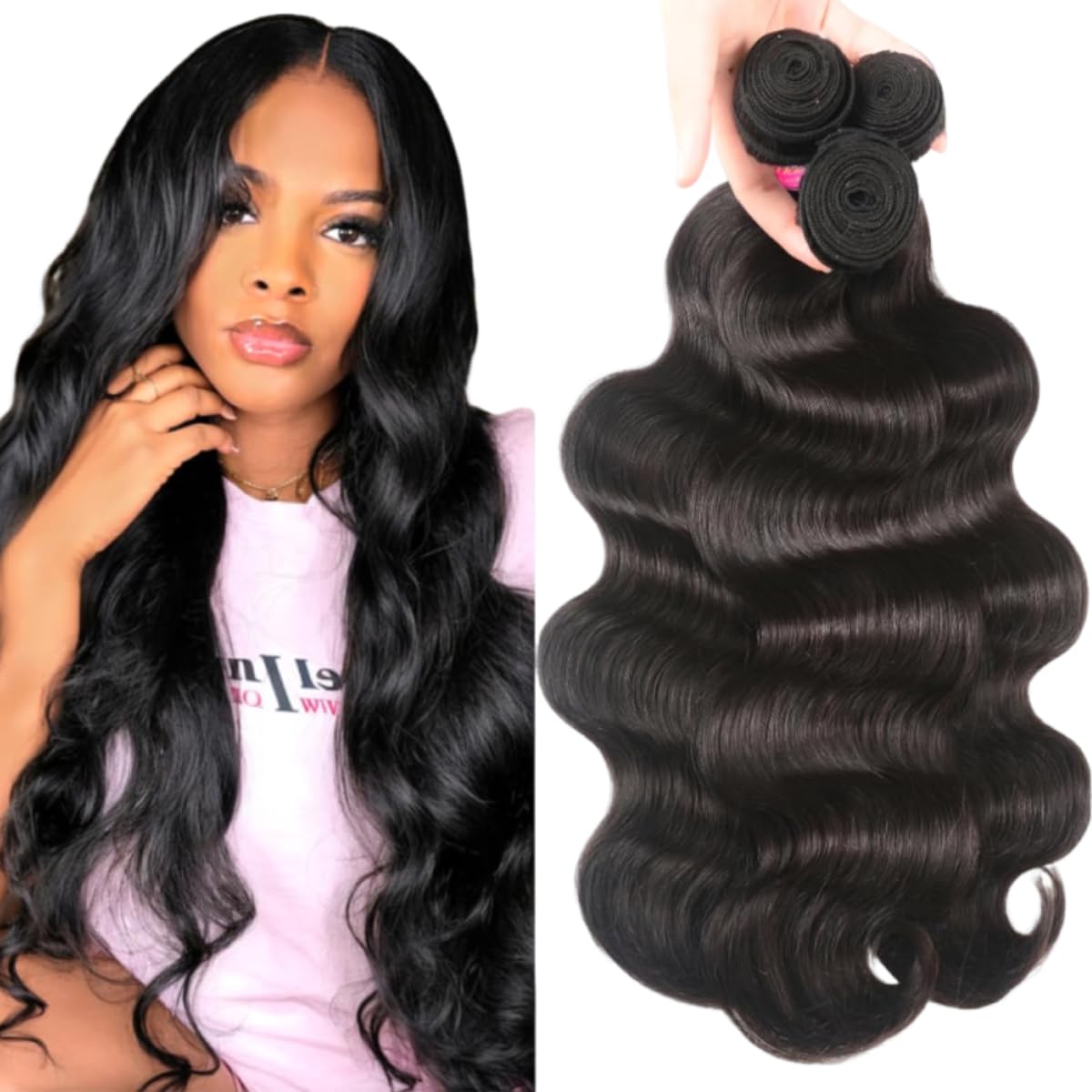 UNice Hair Icenu Series 10A Brazilian Body Wave Virgin Hair 3 Bundles 100% Human Hair Weave Extensions Natural Color 95-100g/pie